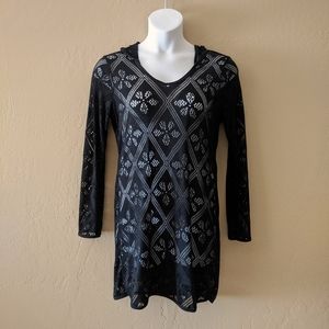 Black Long Sleeve Cutout Knit Beach Cover Up